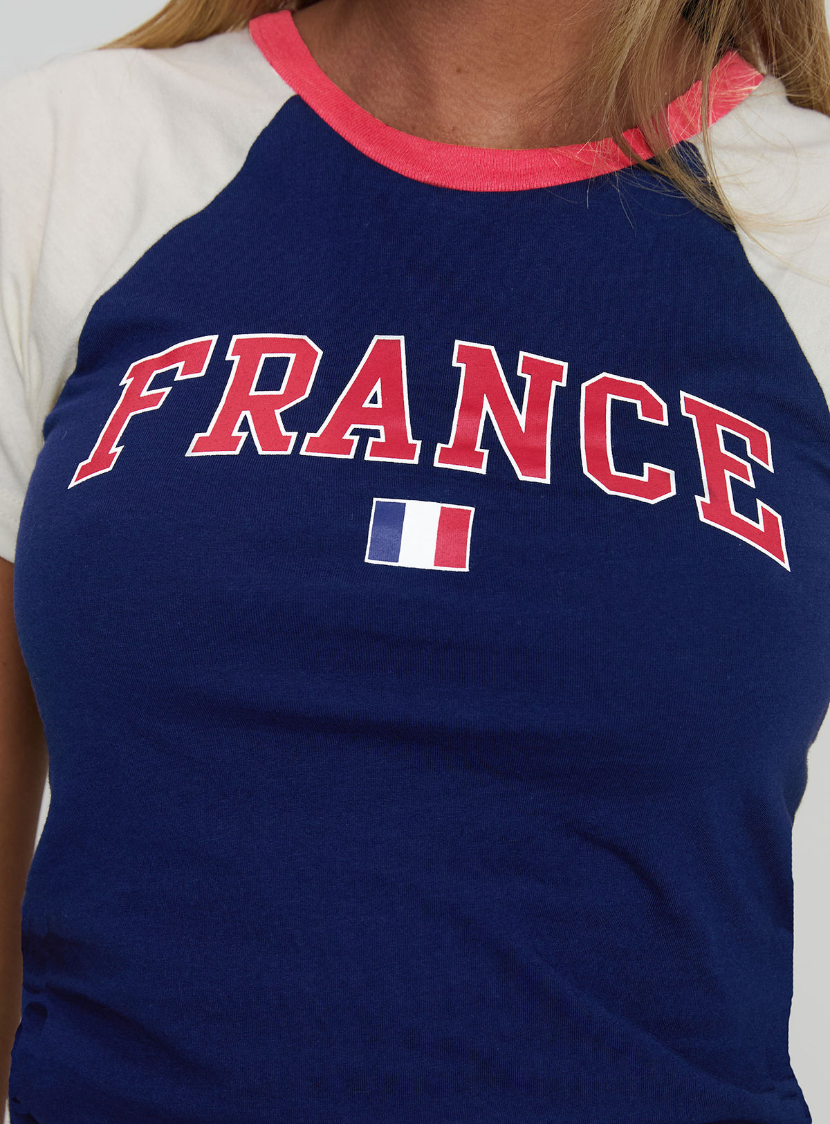 back view of model wearing Princess Polly France Fantasy Top Navy Short Sleeves Crew Neck 