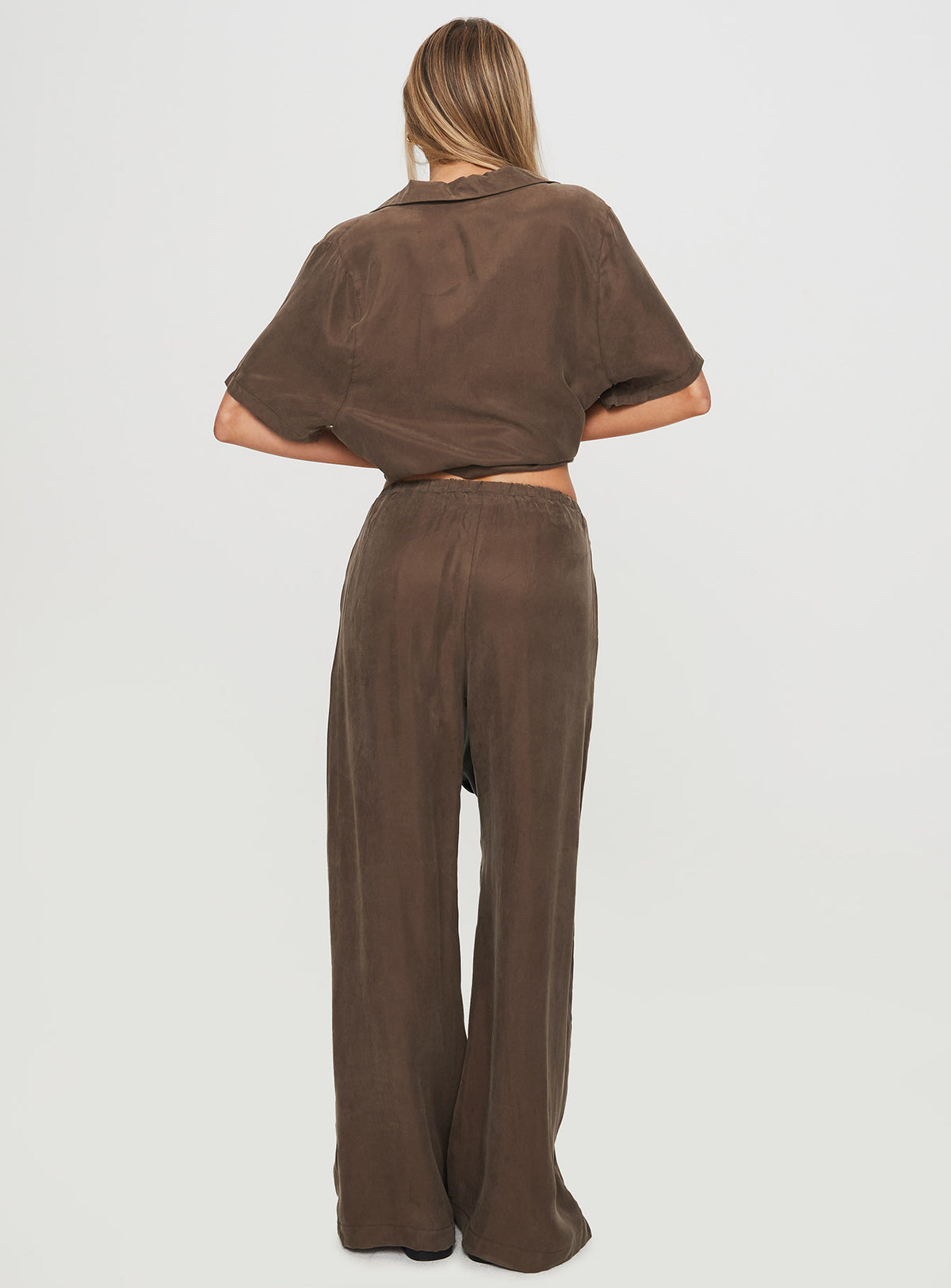 back view of model wearing Princess Polly Mahlab Pants Chocoloate High Rise Pants Pants 