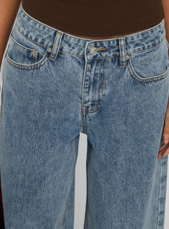 back view of model wearing Princess Polly Shima Low Rise Straight Leg Jeans Light Wash Low Rise Jeans Jeans 
