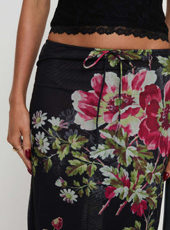 back view of model wearing Princess Polly Paganio Maxi Skirt Black Floral Maxi Skirts Skirts 