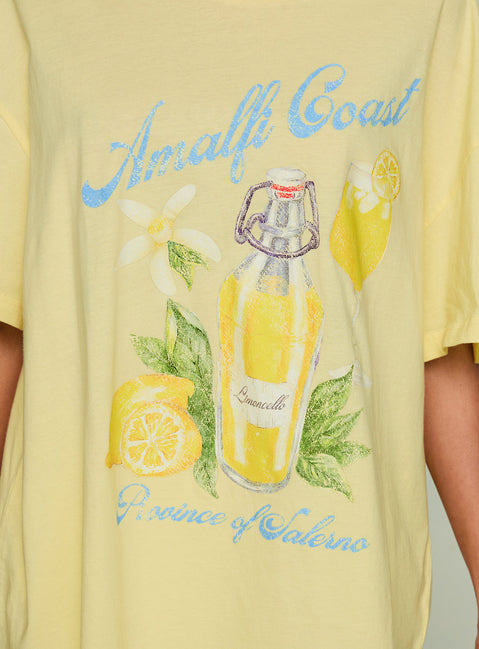 product Princess Polly Amalfi Coast Oversized Graphic Tee Pastel Yellow Half Sleeves Crew Neck 