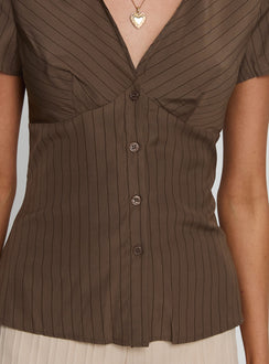Life Begins Short Sleeve Top Brown Stripe