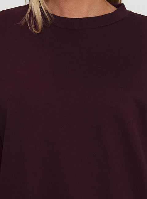 product Princess Polly All Day Crewneck Sweatshirt Wine Longline Jumpers Jumpers 