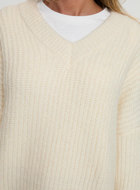 product Princess Polly Have It All V Neck Knit Sweater Cream Long 