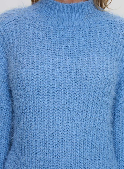 product Princess Polly Gavelston Crew Neck Waffle Sweater Blue Longline Jumpers Jumpers 
