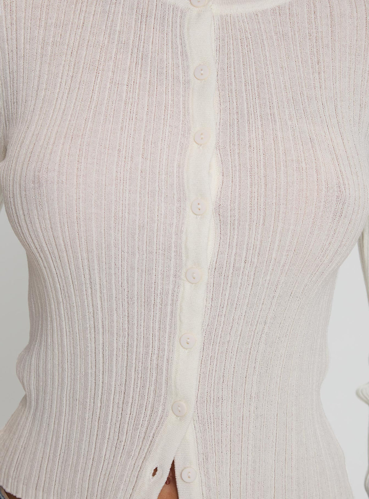 back view of model wearing Princess Polly Cowrie Long Sleeve Button Up Top White Full Sleeves Crew Neck 