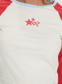 product Princess Polly Racing Star Long Sleeve Top Red Full Sleeves Crew Neck 