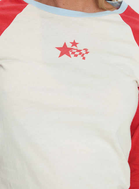 product Princess Polly Racing Star Long Sleeve Top Red Full Sleeves Crew Neck 
