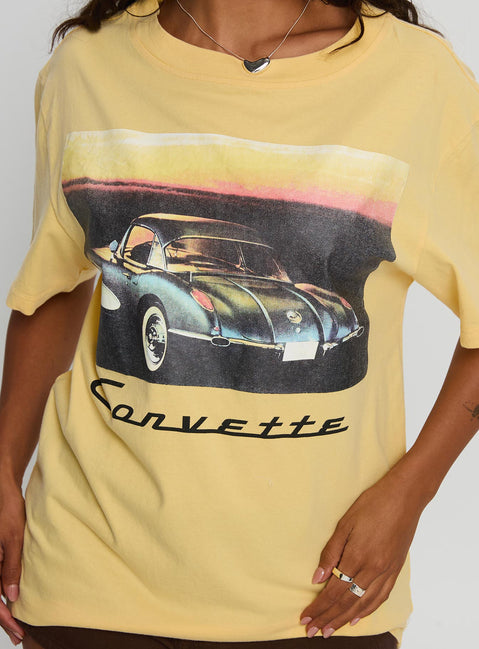 Corvette Legends Oversized Graphic Top Yellow