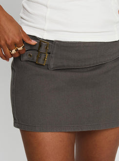 back view of model wearing Princess Polly Winning Streak Cargo Denim Mini Skirt Dark Grey Mini Skirts Skirts 