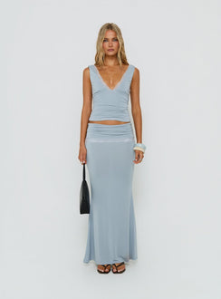 Showcasing the Zespri Jersey Maxi Skirt Slate in womens-skirts front view of model wearing Princess Polly