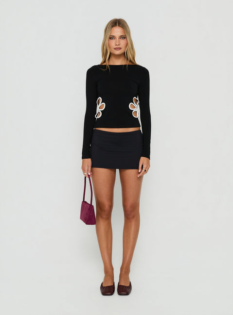 Emelina Cut Out Long Sleeve Top Black