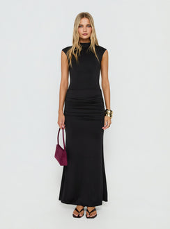 Noemmi High Neck Ruched Maxi Dress Black
