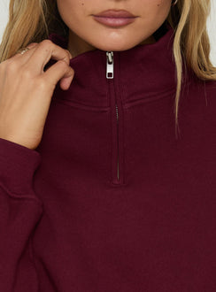 Featuring the Astridd 3/4 Zip Cropped Jumper Cherry womens-jumpers with short length detail view of model wearing Princess Polly