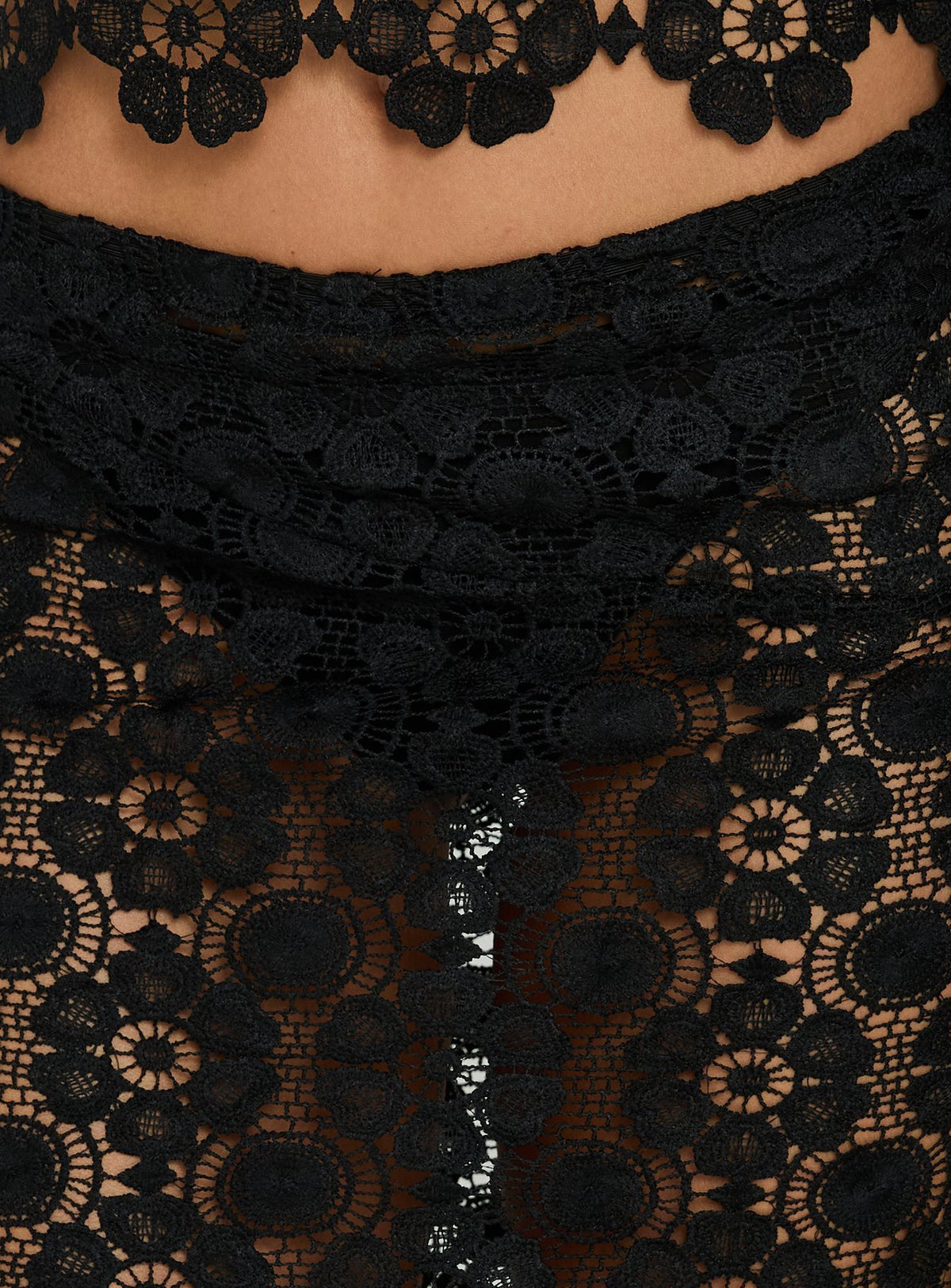 Explore the Trophy Sheer Midi Skirt Black womens-skirts with fitted lace hem and asymmetry detail Princess Polly