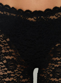 Highlighting the Torrin Lace Capri Pants Black womens-regular-pants in high-rise on-body Princess Polly