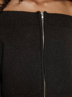 product Princess Polly Ortensa Off Shoulder Zip Through Jumper Brown Jumpers 