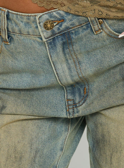 Crafted with Top Model Jean Stone Blue womens-jeans featuring high-rise waist detail Princess Polly