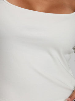back view of model wearing Princess Polly Baseline Long Sleeve Top White Curve Full Sleeves Square Neck 
