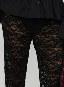 back view of model wearing Princess Polly Peru Lace Pants Black Curve High Rise Pants Pants 