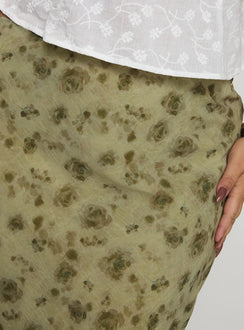back view of model wearing Princess Polly Piazia Maxi Skirt Green Curve Maxi Skirts Skirts 