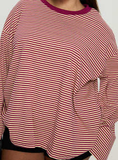 Settle Down Long Sleeve Top Lemon / Burgundy Stripe Curve