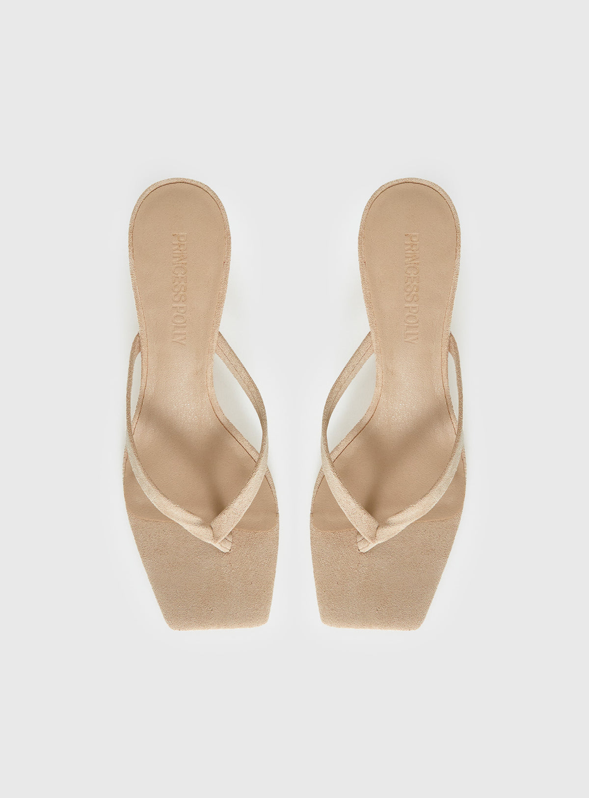 So Exclusive Faux Suede Thong Heels Tan