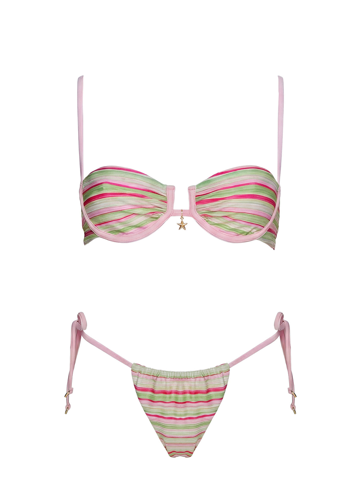 Jenner Tie Side Bikini Bottoms Green / Pink Stripe