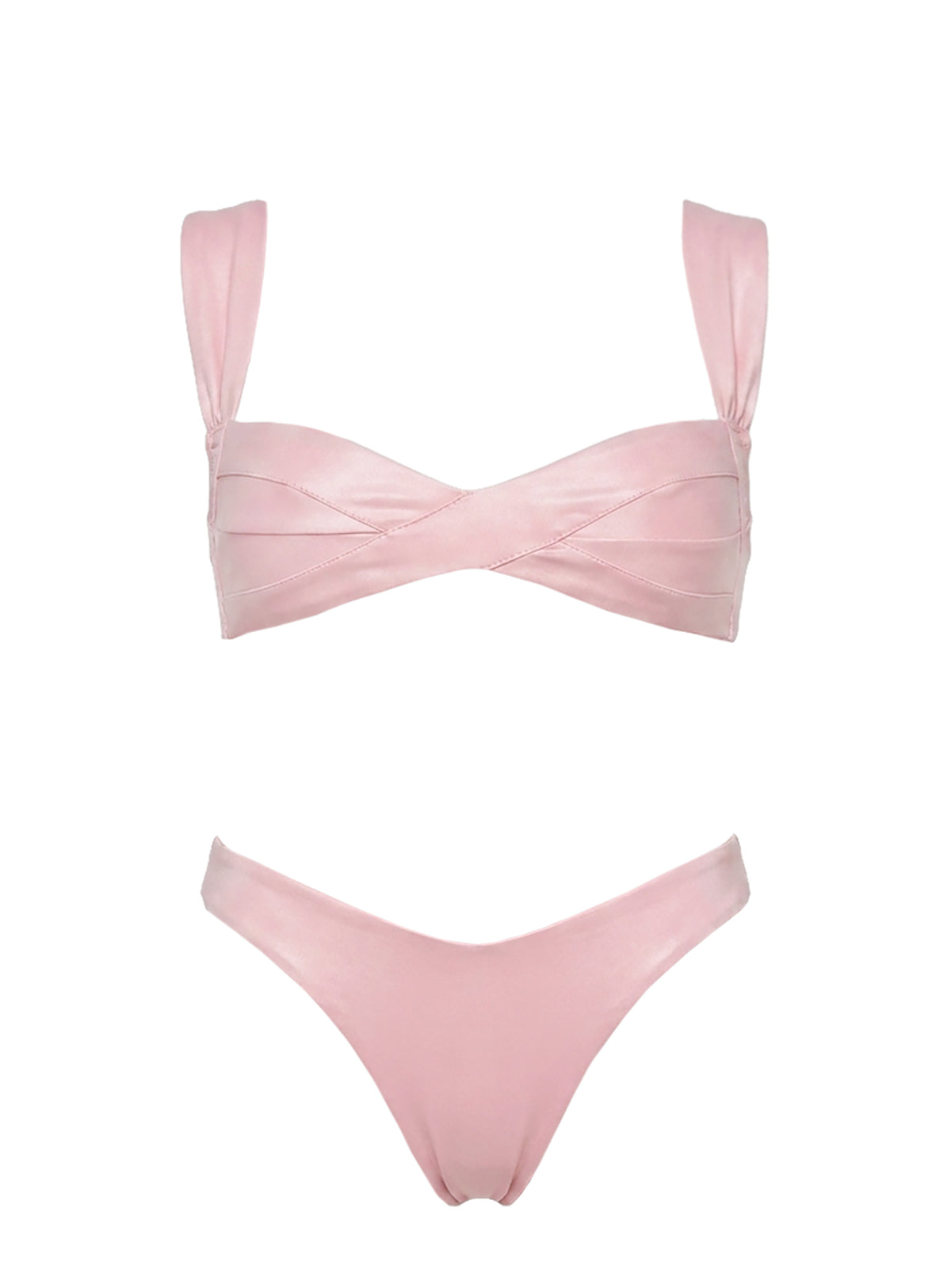 Blondey High Rise Bikini Bottoms Metallic Pink