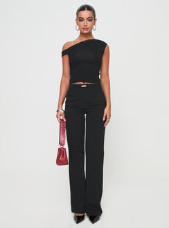 back view of model wearing Princess Polly Flounce Pants Black High Rise Pants Pants 