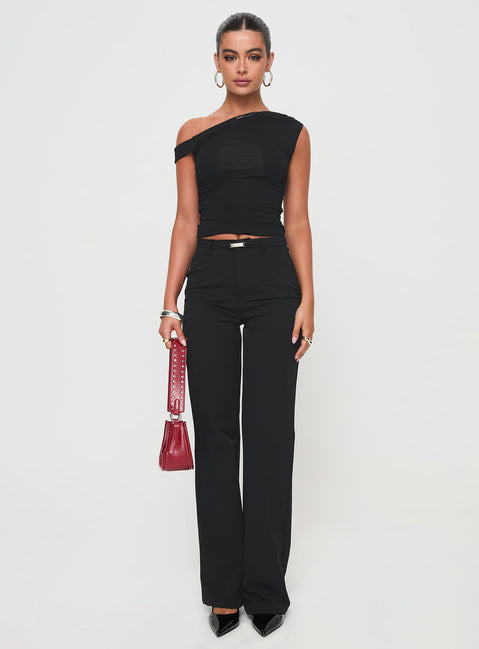 back view of model wearing Princess Polly Flounce Pants Black High Rise Pants Pants 