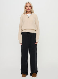 front view of model wearing Princess Polly Fireheart Zip Through Knit Sweater Beige Cropped Jumpers Jumpers 