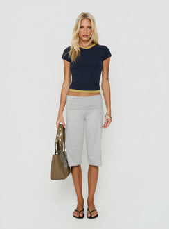 Capture the Laroy Folded Capri Pant Grey Marle womens-regular-pants with high-rise front view of model wearing Princess Polly