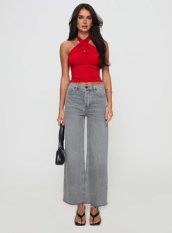 front view of model wearing Princess Polly Fawcett Jeans Grey Wash Denim High Rise Jeans Jeans 