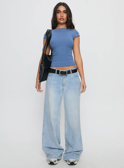 Nyren Low Back Boatneck Top Blue Stripe