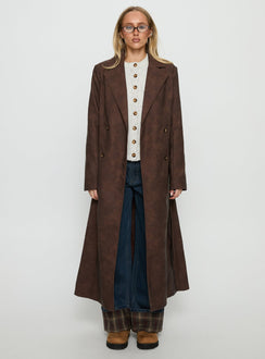 Salazar Longline Belted Trench Coat Chocolate Brown