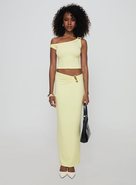   side view of model wearing Princess Polly Whiley Maxi Skirt Cream Maxi Skirts Skirts 