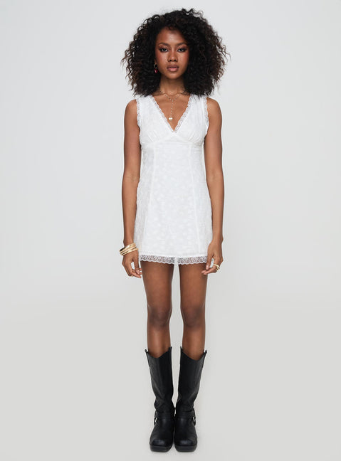 back view of model wearing Princess Polly Gimmie Mini Dress White V-Neck 