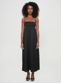 back view of model wearing Princess Polly Ortega Maxi Dress Black Square Neck 