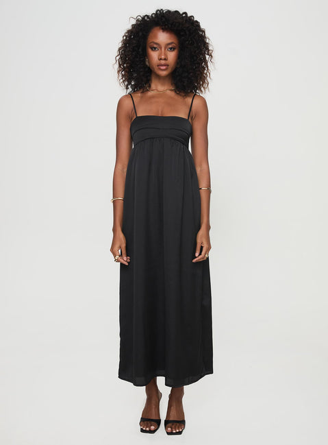 back view of model wearing Princess Polly Ortega Maxi Dress Black Square Neck 