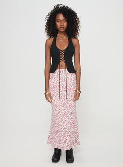   front view of model wearing Princess Polly Mariposa Maxi Skirt Beige Floral Maxi Skirts Skirts 