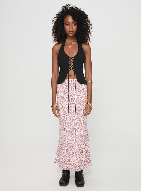   front view of model wearing Princess Polly Mariposa Maxi Skirt Beige Floral Maxi Skirts Skirts 