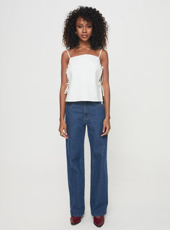 front view of model wearing Princess Polly Novalie Top White Sleeveless Square Neck 
