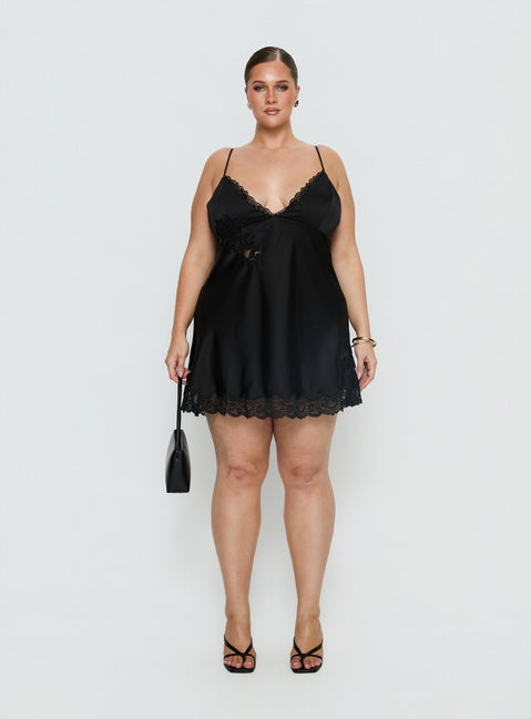 Aloura Spliced Lace Mini Dress Black Curve