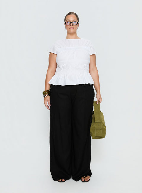 front view of model wearing Princess Polly Pedra Wide Leg Pant Black Curve Mid Rise Pants Pants 
