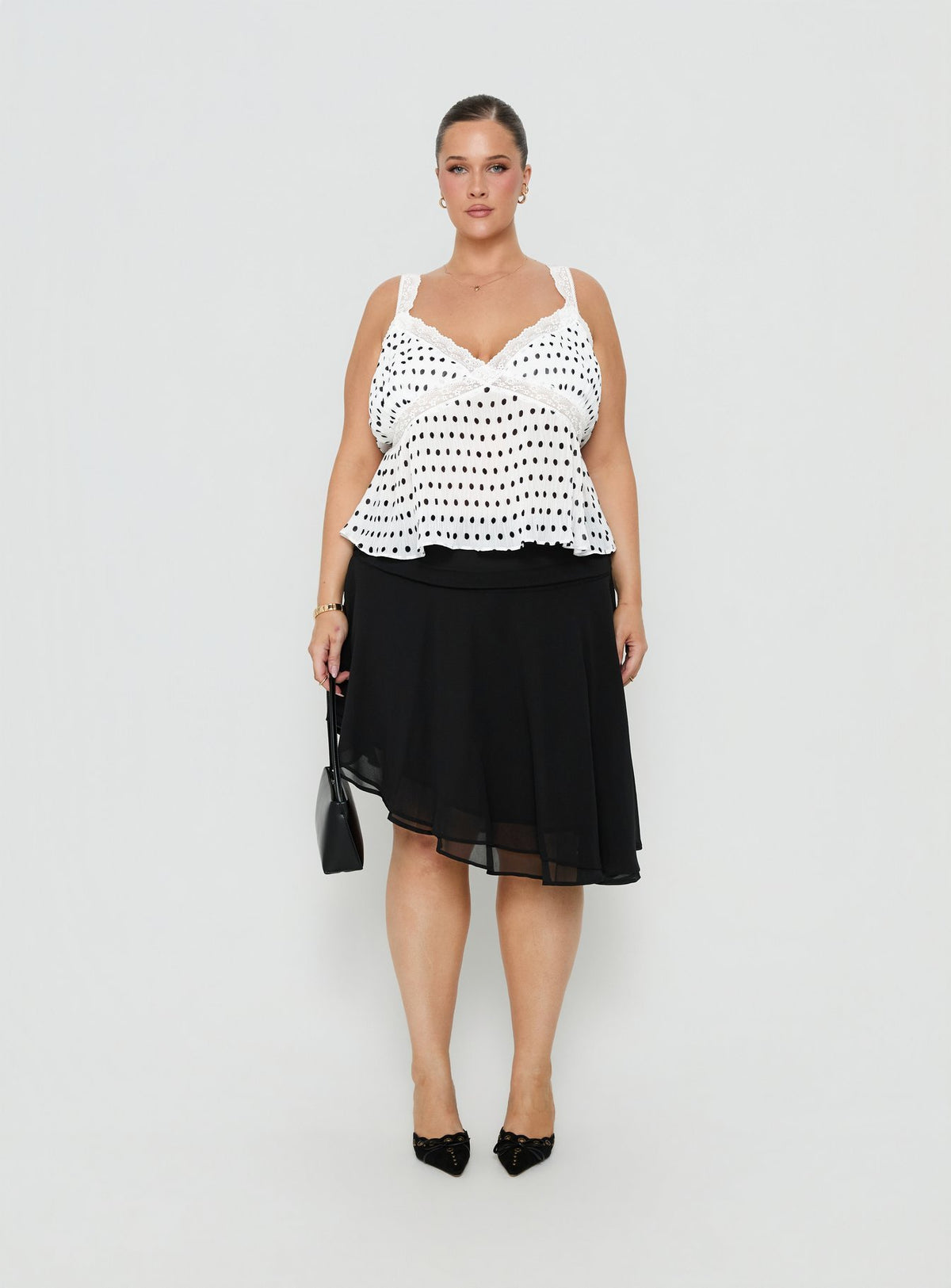Raydon Lace Trim Cami Top White / Black Polka Curve