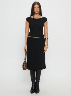   front view of model wearing Princess Polly Baseline Rib Midi Skirt Black Midi Skirts Skirts 