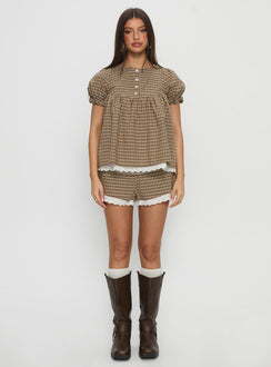 Chandelier Babydoll Top Brown Check
