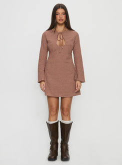 Kassidee Keyhole Long Sleeve Mini Dress Red Check