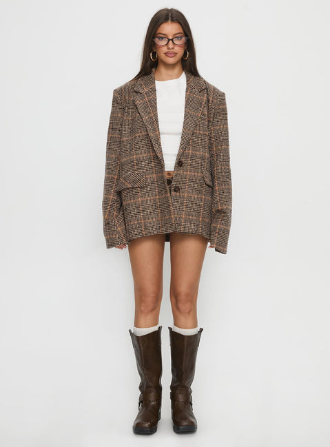 Ayvanna Oversized Blazer Brown Plaid